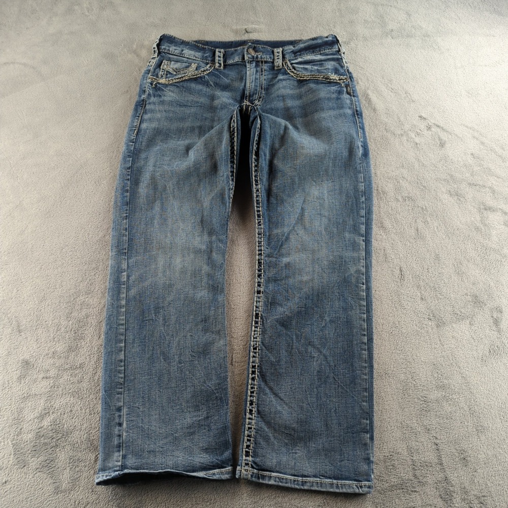 Silver Jeans Mens 34x32 Blue Faded Gordie Relaxed Wide Straight Grunge Y2K Style